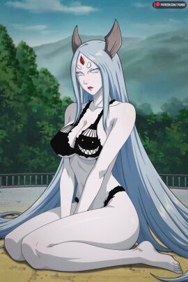 1girls 3_eyes adapted_costume ass big_ass big_breasts big_butt bikini bikini_top blacj_swimsuit black_bikini black_bikini_top black_zetsu breasts bubble_ass bubble_butt busty cleavage convenient_censoring female female_focus female_only forehead_eye horns huge_breasts kneeling large_ass large_breasts light-skinned_female light_skin lips lipstick long_hair looking_at_viewer looking_back lyumus makeup mature mature_female milf multi_eye narrowed_eyes naruto naruto_(series) naruto_shippuden oppai otsutsuki_kaguya pale-skinned_female pale_skin pink_swimsuit pinup purple_eyes red_lips red_lipstick shounen_jump sideboob solo solo_female solo_focus swimsuit voluptuous watermark white-haired_female white_hair white_skin