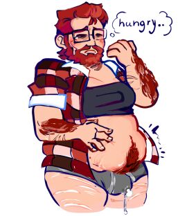 1boy alex_eggleston bear beard bulge bulge_through_clothing cum cum_through_clothes fat flushed ginger hairy hungry male male_only obese partially_clothed precum scars self_harm self_harm_scars stomach_growling stretch_marks sweat sweating tearing_up white_skin yiik:_a_postmodern_rpg