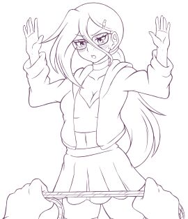 1girls artist_self-insert belly belly_button blush blush_lines blushing blushing_at_viewer boundlightning breasts cleavage crop_top female female_focus glasses hands_up helpless helpless_female imminent_bondage long_hair medium_breasts midriff midriff_baring_shirt offscreen_character ponytail rope self_insert skirt trapped unwilling victim