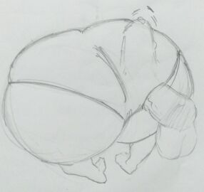 ass ass_beater ass_focus backsack balls ballsack big_ass big_butt body_fluids imminent_penetration imminent_sex leaking_precum male no_visible_face pencil_(artwork) penis penis_in_clothes penis_poking_cheek perspective precum shorts sketch underwear