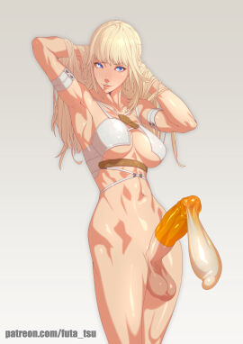 1futa balls big_breasts big_penis blonde_hair blue_eyes bottomless breasts clothed clothing final_fantasy final_fantasy_xiv futa_only futanari horny human intersex light-skinned_futa light_skin long_hair lyse_hext mostly_nude paid_reward pale_skin penis solo standing tomoyuki_kotani