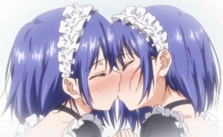 blush closed_eyes female hoshizuki_kaede hoshizuki_suzu incest kaede_to_suzu maid_headdress maid_uniform purple_hair screencap sisters twins yuri