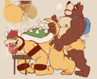 2boys anal anal_sex anthro anthro_on_anthro anthro_penetrated anthro_penetrating_anthro ass backpack balls banjo-kazooie banjo_(banjo-kazooie) bear beard bondage boof bowser brown_fur crossover cum cum_in_anus doggy_style duo ejaculation facial_hair fur furry furry_only gay gay_sex horns koopa male male/male male_only mammal mario_(series) nintendo open_mouth orgasm orgasm_face penis penis_in_ass red_hair reptile scalie sex shell spiked_shell sweat sweating tail tongue tongue_out ursid