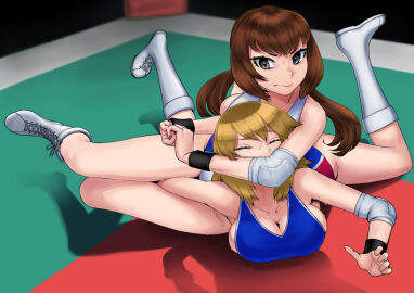2girls catfight choke_hold colored commission female multiple_females multiple_girls pinned_down rggr skeb_commission sweat tears wrestler wrestling wrestling_boots wrestling_femdom wrestling_outfit wrestling_ring wrestlingryona