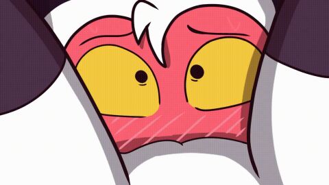 1boy 1girls 2d_(artwork) animated anthro blush female hellhound helluva_boss imp interspecies jizoku loona_(helluva_boss) male moxxie_(helluva_boss) pussy red_body thighhighs unseen_female_face white_body white_fur wolf wolf_girl