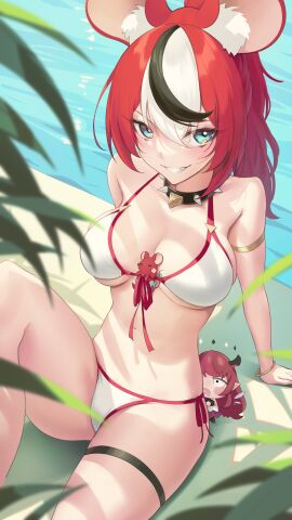 1girls absurd_res absurdres animal_ear_fluff animal_ears arm_support arms_behind_back bare_armpits bare_arms bare_belly bare_calves bare_chest bare_hands bare_hips bare_knees bare_legs bare_midriff bare_navel bare_shoulders bare_skin bare_thighs bare_torso belly belly_button bikini bikini_bottom bikini_only bikini_top black-haired_female black_choker black_hair black_thighband blue-eyed_female blue_eyes breasts breasts_apart choker cleavage collar collarbone dot_nose exposed exposed_armpits exposed_arms exposed_belly exposed_legs exposed_midriff exposed_shoulders exposed_thighs exposed_torso fan_mascot_(vtuber) female female_focus female_only fingers fully_clothed groin hair_between_eyes hakos_baelz half_naked hands_behind_back high_resolution highres hololive hololive_english hololive_english_-council- hololive_english_-promise- hourglass_figure irys irys_(hololive) knee_up knees large_breasts leg_up legs light-skinned_female light_skin long_hair looking_at_viewer medium_breasts mr._squeaks_(hakos_baelz) naked naked_female navel nude nude_female parted_lips plant ponytail pool poolside pussy red-haired_female red_bikini red_bikini_bottom red_bikini_top red_hair red_string_bikini red_swimsuit red_swimwear revealing_clothes shoulders side-tie_bikini sideboob simple_background sitting sitting_on_ass sitting_on_floor sitting_on_ground slender_body slender_waist slim_female slim_waist smile smiling smiling_at_viewer smol_irys solo somebody_(leiking00) spiked_collar string_bikini swimsuit swimwear thick_thighs thighband thighs thin_waist tiny_person upper_body v-line virtual_youtuber water white-haired_female white_bikini white_bikini_bottom white_bikini_only white_bikini_top white_hair white_side-tie_bikini white_string_bikini white_swimsuit white_swimwear wide_hips