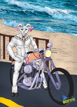 anthro armpit_hair balls beach belly_tuft biped blue_eyes body_hair bone bovid caprine casual_nudity chest_tuft cloven_hooves digital_media_(artwork) ear_piercing ear_ring facial_hair fangs flaccid foreskin fur genitals glans goat goatee hand_on_leg hi_res hooves horn humanoid_genitalia humanoid_penis jewelry looking_at_viewer male male_anthro mammal motorcycle necklace nude penis piercing pupils ring_piercing road robyn_crawford sitting solo tail teeth tuft uncircumcised unguligrade unretracted_foreskin unusual_anatomy unusual_eyes unusual_pupils vampire vehicle vein veiny_penis were white_body white_fur wispypie