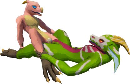 3d alpha_channel anthro bodily_fluids claws digital_media_(artwork) duo female female/female genital_fluids genitals horn kobold kobold_dellarte kret low_poly nude open_mouth pussy reptile scales scalie sex simple_background tik_tik transparent_background tribadism vaginal_penetration