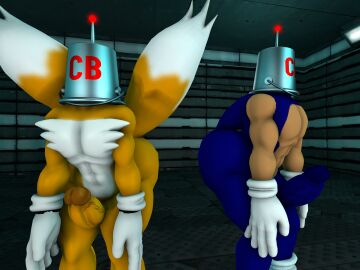 2boys 3d anthro ass brainwashing bucket bucket_on_head chum_bucket_bucket_helmet erection fox furry gloves headwear hedgehog helmet huge_ass huge_butt hypnosis hypnotic_clothing hypnotic_helmet indoors male male_only malesub mind_control penis sega sfm sonic_(series) sonic_the_hedgehog sonic_the_hedgehog_(series) source_filmmaker standing supaphreak tails tails_the_fox tech_control