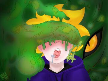 balls big_balls big_penis blonde_hair drooling femboy femboysub green_eyes head_grab hoodie horny hypnosis male penis precum skinny_male slime slime_monster submissive submissive_male tongue tongue_out transparent_penis yellow_eyes