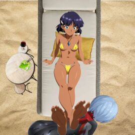 2girls all_fours barefoot beach bikini black_dress bob_cut bondage bracelet breasts clavicle clothing cloud covered_erect_nipples crossed_legs dark-skinned_female dark_skin day dominant dominant_female_submissive_female domination dominatrix dress earrings erect_nipples erect_nipples_under_clothes feet female femdom foot_slave foot_stool footstool footwear fushigi_no_umi_no_nadia green_eyes hair_ornament hairclip happy happy_dom high_resolutin hoop_earrings human_footstool human_furniture humiliation jewelry long_hair looking_at_viewer medium_breasts micro_bikini multiple_females multiple_girls nadia_la_arwall navel neck_ring necklace nipples ocean outdoors pendant public public_humiliation purple_hair relaxed relaxing sand servant short_hair sitting sky slave slave_girl smile soles_fetish submissive swimsuit thighs toes water yellow_bikini