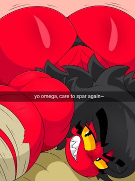 anthro artist_request ass ass_focus ass_up bent_over big_ass big_butt bottom_heavy breasts bubble_ass bubble_butt devil eyebrows fat_ass female female_only fluffy huge_ass huge_butt instagram_story large_ass large_breasts omegabrawl panties plump rear_view red_body round_ass ruby_(omegabrawl) tape teasing thick thick_ass thick_legs thong wide_hips yellow_eyes