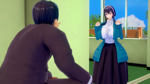 1boy 1girls 3d alternate_breast_size big_boobs big_breasts big_tits breasts dress female headwear human male murdoch_swan pervert spy_x_family tagme yor_briar yor_forger