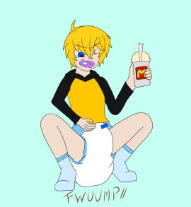 abdl blonde_hair diaper diaper_fetish fart humiliation hyper_mess male messy_diaper twink