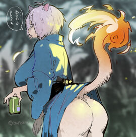 anthro anthrofied ass big_ass big_breasts breasts buretaro female female_only furry gegege_no_kitarou kemono kimono kitarou_tanjou_gegege_no_nazo medama_oyaji_(human) short_hair solo tail white_fur white_hair
