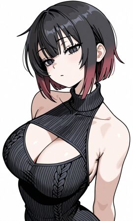 1girls ai_generated big_breasts black_eyes black_hair breasts cleavage halterneck original original_character random_(umik0) sideboob tagme tagme_(artist) turtleneck umik0 virgin_killer_sweater