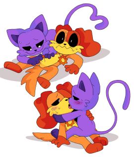 2boys 4_fingers :3 anthro anthro_on_anthro anthro_only blush blushing cat_ears cat_tail catnap_(poppy_playtime) critters_(poppy_playtime) dog dog_ears dogday_(poppy_playtime) feline floppy_ears furry_only gay kissing making_out male male/male necklace no_humans orange_fur pachi_rizuu penis poking_penis poppy_playtime poppy_playtime_(chapter_3) purple_fur sex sheath sitting_on_lap smiling_critters sweat tagme teasing white_background