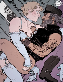 2boys bara beard blackbeard blushing edward_teach gay izzy_hands leather leather_clothing leather_daddy lingerie long-haired_male long_hair male male_only no_visible_genitalia old_male our_flag_means_death reapersun stede_bonnet stockings tattoos thick_thighs touching_chest walking_in_on yaoi