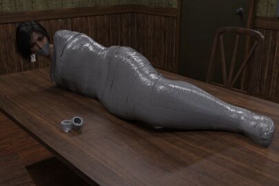 1girls 3d ada_wong bondage encasement female female_only gag mummification rendereddefenseless resident_evil solo tape_gag