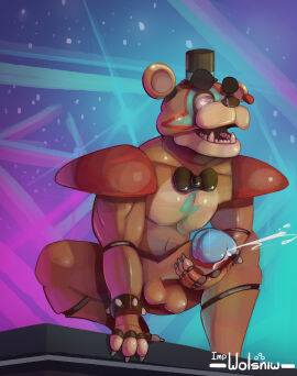 animatronic anthro cum five_nights_at_freddy's five_nights_at_freddy's:_security_breach gay glamrock_freddy_(fnaf) impwolsniw looking_pleasured male masturbation penis scottgames solo stage