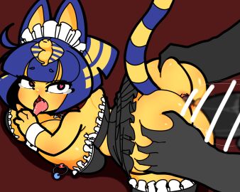 animal_crossing ankha ankha_(animal_crossing) anthro anus ass ass_grab big_ass big_breasts big_butt black_eyes blue_hair blush bob_cut bodily_fluids breasts butt_grab censor_bar censored censored_anus cleavage clothed clothing collar digital_media_(artwork) domestic_cat fangs felid feline felis female genitals hair hand_on_ass hand_on_butt heart-shaped_pupils hi_res male mammal markings nintendo nipple_piercing nipples no_underwear penis piercing pink_nipples pussy rakuda0330 saliva sex short_hair slightly_chubby striped_markings striped_tail stripes tail tail_markings tears teeth thick_thighs uraeus vaginal_penetration yellow_inner_ear