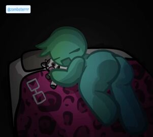 1girls ass ass_focus ass_up bed bedroom black_background bovine bubble_ass bubble_butt butt_focus closed_eyes female frutiger_aero glasses glasses_removed instagram_username naked nonbinary on_bed open_mouth plushie sleeping sleeping_naked sleeping_nude snoring zomb_(zombsterrr) zombsterrr