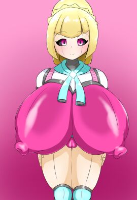1girls alternate_breast_size big_breasts blonde_hair breasts female female_only game_freak huge_breasts large_breasts light-skinned_female light_skin lillie_(pokemon) massive_breasts nintendo pokemon pokemon_sm purple_eyes robot robot_girl shion83_illust solo solo_female solo_focus top_heavy