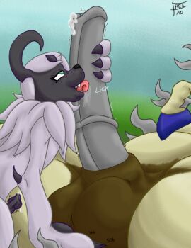 absol animal_genitalia animal_penis balls balls_worship bedroom_eyes black_body bodily_fluids canine_genitalia canine_penis claws duo equine_genitalia equine_penis feral feral_on_feral fire freetao fur generation_1_pokemon generation_3_pokemon genital_fluids genitals green_eyes handjob hi_res hooves licking male male/male narrowed_eyes nintendo oral penile penis penis_lick pokemon pokemon_(species) precum rapidash seductive sex silver_mane tongue white_body white_fur yellow_body