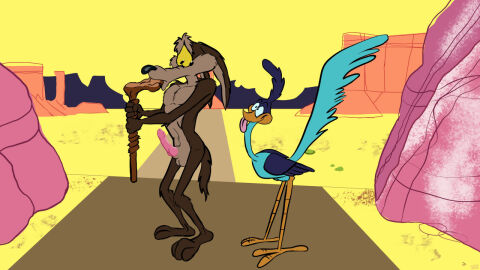 2_toes 3_toes 4_fingers abstract_background anthro arm_tuft athletic avian balls beak belly biped bird black_eyes black_nose blue_body blue_feathers boulder brown_body brown_fur calf_tuft canid canine canis canyon caught caught_off_guard chest_tuft colored coyote cuculiform dated desert detailed digital_drawing_(artwork) digital_media_(artwork) duo elbow_tuft erection eyebrows fake_leg feathered_wings feathers feet fingers flat_colors foot_fetish foot_focus foot_in_mouth foot_kiss foot_play foot_suck fur genitals glance glancing_back glistening glistening_genitalia glistening_penis greater_roadrunner happy head_feathers humanoid_feet humanoid_genitalia humanoid_penis kissing_foot knee_tuft knot leg_tuft looney_tunes male mammal multicolored_body multicolored_feathers multicolored_fur navel nervous new_world_ground_cuckoo nude orange_beak orange_legs path paws pecs penis pink_penis pinup plantigrade pose purple_body purple_feathers redraw ribs road_runner_(looney_tunes) roadrunner rock rubber_leg shoulder_tuft signature skinny sky smile soles stare stevethedragon sucking surprise surprised_expression surprised_face surprised_look tail tail_feathers tan_balls tan_belly tan_body tan_eyebrows tan_fur toe_in_mouth toe_suck toes tongue tongue_out tuft two-tone_body two-tone_feathers two-tone_feet two-tone_fur warner_brothers white_sclera wile_e._coyote wings yellow_sclera yellow_sky
