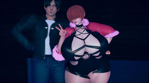 1girls 3d alternate_breast_size asian asian_male asian_male_white_female big_breasts black_hair breasts brown_eyes busty dark_hair female fire_on! gigantic_breasts huge_breasts interracial japanese_male japanese_male_white_female king_of_fighters kyo_kusanagi large_breasts light-skinned_female light_skin long_hair long_nails male painted_nails red_hair red_nails shermie_(kof) short_hair snk straight tied_hair voluptuous voluptuous_female white_female