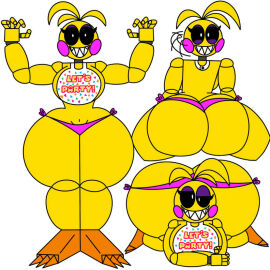 1girls 2d animatronic ass bib big_ass big_butt bubble_ass bubble_butt chicken digital_art female female_only five_nights_at_freddy's gallus_(genus) huge_ass huge_butt jack-o_pose laying_on_stomach looking_at_viewer looking_back massive_ass massive_butt pink_panties pointy_teeth solo thick_ass thick_butt thick_thighs toy_chica_(fnaf) yellow_skin