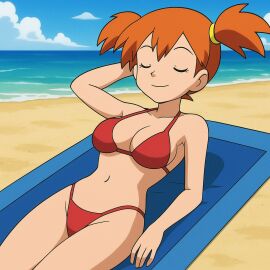 ai_generated beach bikini breasts closed_eyes ginger ginger_female ginger_hair kasumi_(pokemon) sexy