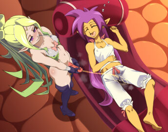 1futa 1girls artist_request bedwetting blonde_hair blush clothed clothing dark-skinned_female dark_skin duo female fire_emblem fire_emblem_awakening fully_clothed futa_on_female futanari golden_shower hammock herchi high-angle_view holding_penis humanoid humanoid_penis intersex light-skinned_futa light_skin mostly_nude nintendo nowi_(fire_emblem) on_back open_mouth pajamas peeing peeing_on_another penis piss_soaked_clothes pointy_ears purple_eyes purple_hair shantae shantae_(character) sleeping source_request standing thigh_high_boots urinating urinating_futa urination urine urine_stream watersports zzz