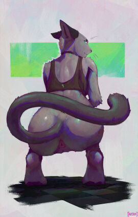 absurd_res anthro anus arcsuh ass ass_focus beat_banger big_ass big_butt bunfan_games cathy_smith clothed clothing crouching digital_media_(artwork) digital_painting_(artwork) domestic_cat felid feline felis female fur genitals hi_res huge_ass huge_butt looking_back mammal nude partially_clothed pawpads paws presenting presenting_hindquarters pussy rear_view simple_background smile solo tail