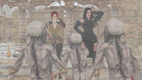 2girls 3monsters ass bathhouse before_sex big_ass big_breasts big_butt black_hair breasts bust cd_projekt_red chest curvy curvy_body curvy_female curvy_figure curvy_thighs female finger_in_mouth green_eyes legs light_skin lips lush mature mature_female medallion mouth necklace open_mouth pool purple_eyes red_hair sorceress the_witcher_3:_wild_hunt thick_ass thick_butt thick_legs thick_thighs tight_clothes tight_clothing tight_dress tight_pants tongue triss_merigold voluptuous waist water white_skin yennefer