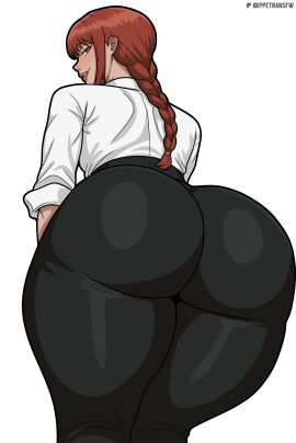 1girls ass ass_focus big_ass big_butt black_pants chainsaw_man female looking_at_viewer looking_back makima_(chainsaw_man) ppetransfw red_hair