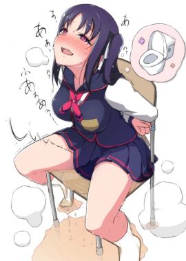 1girls arms_behind_back azukilib blush bondage bound bound_arms breasts breath chair commentary embarrassed female full_body hair_ribbon half-closed_eyes highres kazuno_sarah legs long_hair long_sleeves looking_up love_live! love_live!_sunshine!! medium_breasts miniskirt moaning neck_ribbon nose_blush on_chair one_side_up open_mouth peeing peeing_self pink_eyes pleated_skirt puddle purple_hair purple_skirt purple_vest raised_eyebrows red_ribbon ribbon school_chair school_uniform seisen_school_uniform shirt sidelocks simple_background sitting skirt solo speech_bubble spoken_object spread_legs steam sweat tears teeth thighs thought_bubble toilet tongue translation_request trembling urine vest wet wet_clothes wet_skirt white_background white_ribbon white_shirt