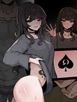 1girls 2boys ass ass_focus ass_up belly belly_button big_breasts black_eyes black_hair breasts cheating cheating_girlfriend color comic cuck cuckold cuckold_pov cuckolding dark-skinned_male dark_skin female hips huge_ass huge_breasts humiliation imminent_penetration imminent_sex interracial k8on large_breasts lifting lifting_shirt light-skinned_female light-skinned_male light_skin long_hair male naughty_face necklace netorare ntr original original_character qos qos_tattoo queen_of_spades sex_slave sexy_female sweat sweatdrop sweating thick_ass thick_thighs thighs