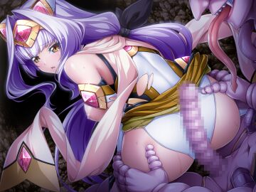 1boy ass assjob azarin_(kouyoku_senki_exs-tia) breasts buttjob censored clothes_lift crack elbow_gloves exs-tia_magica female from_behind game_cg ganusgil gem gloves hair_intakes headgear imminent_penetration imminent_rape inoino interspecies kouyoku_senki_exs-tia large_breasts large_variant_set leotard long_hair looking_back magical_girl male monster_boy mosaic_censoring nipples non-web_source official_art open_mouth penis purple_hair ribbon shiny_skin skirt solo_focus straight sweat tongue torn_clothes torn_leotard torn_skirt variant_set very_long_hair white_leotard yellow_eyes yellow_skirt yellow_trim