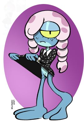 amphibia anthro_only crossover crossover_cosplay lifting_shirt maddie_flour no_panties tagme the_addams_family wednesday_addams wednesday_addams_(cosplay)