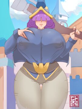 1girls alternate_breast_size arena areolae_visible_through_clothing artist_signature background bangs bangs_over_eyes below_view big_breasts big_nipples big_thighs blunt_bangs busty busty_female clash_(series) clash_royale clothed commission commissioner_upload commissions_open dare_aja female female_only gigantic_breasts hair_covering_eye hand_on_breast helmet holding_object holding_weapon huge_breasts large_breasts low-angle_view nipple_bulge nipples_visible_through_clothing partially_clothed purple_hair solo solo_female solo_focus standing supercell supercell_(company) tagme thick_thighs three_musketeers_(clash_royale) viewed_from_below voluptuous voluptuous_body voluptuous_female walking_towards_viewer weapon wide_hips wide_thighs