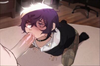 animated animated_gif fellatio feminine human indie_virtual_youtuber jimnsei male male_only offscreen_character purple_hair shoto shoto_(vtuber) shxtou skinny virtual_youtuber yaoi young