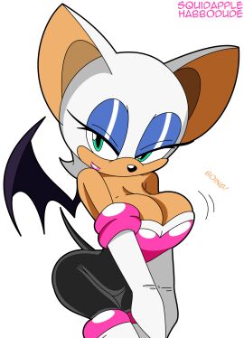 1girls anthro bat bat_wings big_breasts bodysuit breasts busty chiropteran female green_eyes habbodude jiggling_breasts mobian_(species) neckline rouge_the_bat seductive_eyes seductive_look seductive_smile sonic_(series) spandex_suit squidapple thick_thighs white_hair wings