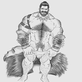 1boy abs animal_skull back_hair bara beard bracer bulge come_hither facial_hair feet_out_of_frame flaccid foot_hair full_beard gryphonburger hairy highres huge_eyebrows jewelry kraven_the_hunter large_pectorals looking_at_viewer male male_focus male_only male_pubic_hair male_underwear male_underwear_pull marvel marvel_comics mature_male monochrome moustache muscular muscular_male navel navel_hair necklace nipples pectorals penis penis_peek pubic_hair quads seductive_smile short_hair smile solo solo_male spider-man_(series) standing stomach thick_arm_hair thick_beard thick_chest_hair thick_leg_hair thick_mustache thick_navel_hair tooth_necklace topless_male tribal underwear undressing veins veiny_arms very_hairy yaoi