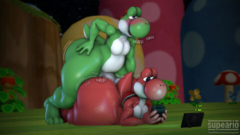 2023 3d anal anal_sex anthro ass big_ass big_butt blush controller digital_media_(artwork) duo flower food fruit fungus game_controller genitals green_body green_skin green_yoshi hand_on_ass hand_on_butt hi_res hill huge_ass huge_butt lying male male/male mario_(series) mushroom narrowed_eyes nintendo nintendo_console nintendo_controller nintendo_switch outdoors pecs penetration penis plant red_body red_skin red_yoshi shrub supeario super_mario_bros. tail text thick_thighs unamused_sex watermark white_body white_skin yoshi