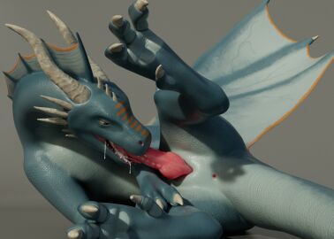 3d 4_fingers animal_genitalia anus autofellatio blue_body blue_scales bodily_fluids claws cum cum_drip cum_drool cum_in_mouth cum_inside digital_media_(artwork) dragon dripping ejaculation erection european_mythology facial_spikes feet feral finger_claws fingers flardred genital_fluids genital_slit genitals hi_res horn knot leaking_cum lying male masturbation membrane_(anatomy) membranous_wings multicolored_body mythological_creature mythological_scalie mythology on_side open_mouth oral oral_masturbation orgasm penile penile_masturbation penis pink_penis pupils quadruped reptile saliva scales scalie slit_pupils solo spikes spikes_(anatomy) spread_legs spreading tail teeth toe_claws toes tongue two-tone_body western_dragon wings