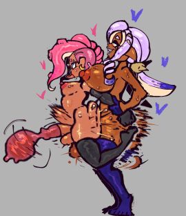 2futas anal ass balls big_ass big_breasts breasts condom condom_balloon condom_filling cum cum_while_penetrated eighter_(eighteroctoling) elbow_gloves erection futa_on_futa futanari gloves huge_breasts huge_cock humanoid humanoid_penis inkling intersex long_hair male moobs nude octoling penis sex splatoon standing stomach_bulge thick_thighs thighhighs wide_hips wolflance