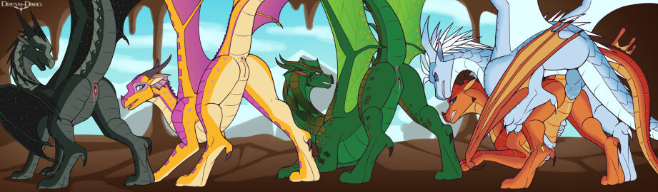 absurd_res angry animal_genitalia animal_penis anus ass black_body black_ears black_scales black_wings blue_eyes blue_penis blue_wings bodily_fluids cave cavern claws clenched_teeth cloud countershade_torso countershading digital_drawing_(artwork) digital_media_(artwork) digitigrade dominant dominant_male dragon dreyk-daro erection european_mythology facial_horn feet female female_feral female_penetrated feral feral_on_bottom feral_on_feral feral_on_top feral_penetrated feral_penetrating feral_penetrating_feral frill_(anatomy) from_behind_position gangbang genital_fluids genitals green_body green_ears green_eyes green_scales green_wings group group_sex hate_sex head_crest head_frill head_spikes hi_res horn icewing_(wof) inside intraspecies kinkajou_(wof) knot knotted_penis leafwing_(wof) lineup long_neck looking_at_another looking_at_partner male male/female male_feral male_penetrating male_penetrating_female markings membrane_(anatomy) membranous_wings moonwatcher_(wof) mountain mounting multicolored_body mythological_creature mythological_scalie mythology nightwing_(wof) nose_horn one_after_another open_mouth orange_body orange_ears orange_scales orange_wings paws penetration penile penile_penetration penis penis_in_pussy peril_(wof) pink_anus pink_body pink_scales pink_wings pinned pinned_to_ground pivoted_ears precum presenting presenting_anus presenting_hindquarters presenting_pussy pussy quadruped questionable_consent rainwing_(wof) raised_tail rear_view red_body red_scales scales scalie sex signature skywing_(wof) slit_penis snout spikes spikes_(anatomy) spots spotted_body spotted_scales stalactite step_position submissive submissive_female sundew_(wof) tail tail_anus teeth toe_claws toes torso_grab vaginal_fluids vaginal_penetration western_dragon white_body white_ears white_scales wing_claws wings wings_of_fire winter_(wof) yellow_body yellow_ears yellow_scales