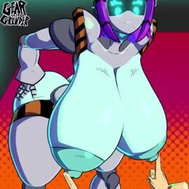 1boy animated big_nipples blender breast_focus female female_focus geargrinder44 glowing_eyes highres huge_breasts human_on_robot milking milking_breasts nipple_focus nipple_play nipple_stimulation nipple_tweak puffy_nipples robot robot_girl robot_humanoid screen_face sound stimulating_nipples tagme thicc thick_thighs victoria_(geargrinder44) video