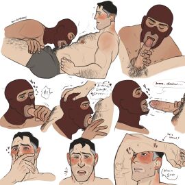 2boys arm_hair balaclava blowjob blush body_hair boner boner_in_pants boxer_briefs budige bulge_through_clothing chest_hair covering_mouth cum_on_face cumming_from_oral dilf drooling duo enthusiastic_fellatio erection erection_under_clothes facial fellatio flustered flustered_male foreplay gay gay_sex human human_on_human leg_hair light-skinned_male light_skin male male/male male_nipples mask mature mature_male medic_(team_fortress_2) nipples no_glasses older_male oral oral_sex penis penis_in_mouth precum precum_through_clothing pubic_hair sex spoken_heart spy_(team_fortress_2) team_fortress_2 yaoi